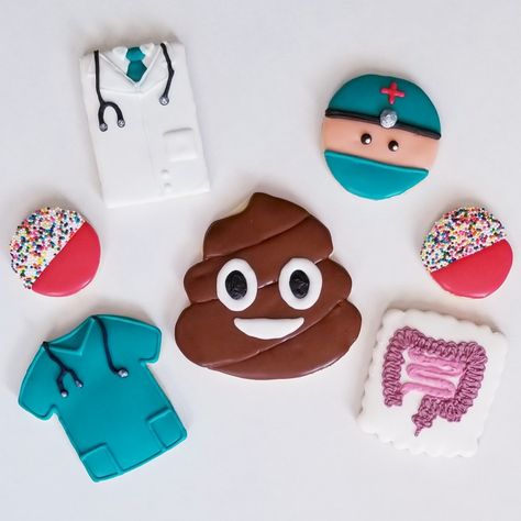 Gastroenterologist cookies, poop emoji cookies, surgeon cookies Poo Emoji Cookies, Dr Cookies, Doctor Cookies, Emoji Cookies, Medical Cookies, Emoji Cookie, Thank You Cookies, Poop Emoji, Craft Diy Ideas