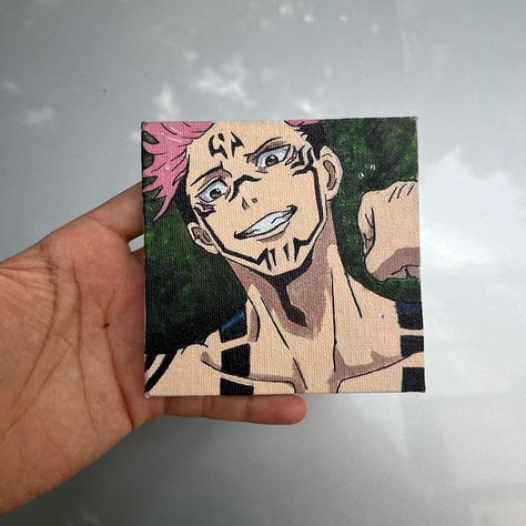 Canvas painting of sukuna Anime Small Canvas Painting, Sukuna Canvas Painting, Jujutsu Kaisen Painting Canvas, Sukuna Painting, Anime Canvas Painting, Painting Exhibition, Anime Painting, Anime Jujutsu Kaisen, Small Canvas Paintings