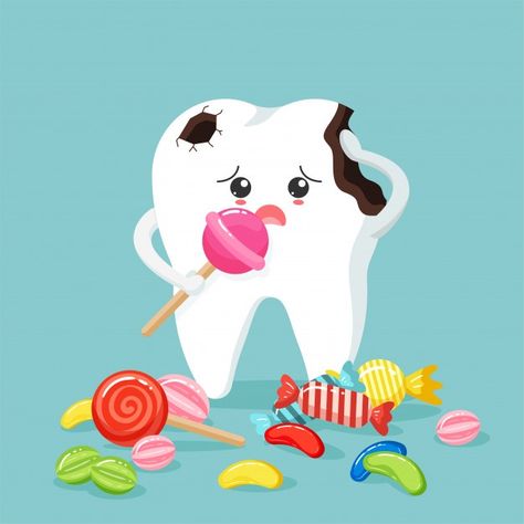 Cute tooth characters feel bad in flat s... | Premium Vector #Freepik #vector #character #cartoon #face #candy Tooth Caries, Teeth Plaque, Dentist Cartoon, Teeth Illustration, Dentist Art, Tooth Cartoon, Plaque Teeth, Dental Logo Design, Dental Posters