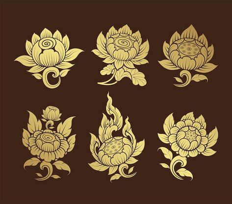 Vector set asian art element and backgro... | Premium Vector #Freepik #vector #thai #thai-art #thai-traditional #thai-culture Thai Art Traditional, Thai Art Design, Thai Decoration, Ceiling Pattern, Thai Painting, Cultural Patterns, Vintage Frames Vector, Cambodian Art, Thai Design