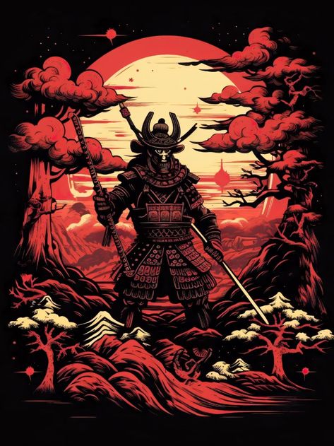 Fantasy Samurai, Chinese Wall Art, Japanese Wall Art, Japanese Samurai, Samurai Art, Anime Warrior, Art Fantasy, Samurai Warrior, Japan Design