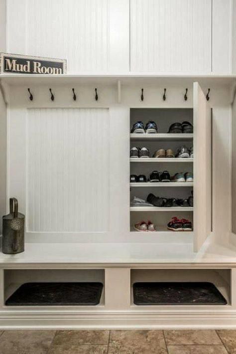 Ideas For Laundry Room, Pallet Deck Diy, Shoe Storage Ideas, Bench Dimensions, Entry Closet, Mud Room Entry, Entryway Closet, Mudroom Ideas, Mudroom Entryway