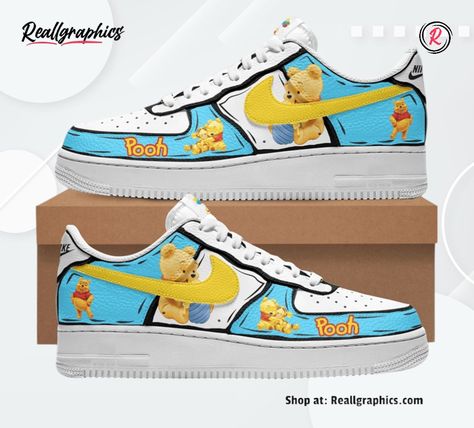 Winnie Pooh Bear Disney Limited Edition Nike Air Force 1 Sneaker Pooh Cartoon, Winnie The Pooh Cartoon, Polo Cap, Nike Air Force 1s, New Nike Air Force, Childhood Nostalgia, Pooh Bear, New Nike Air, Baseball Jacket