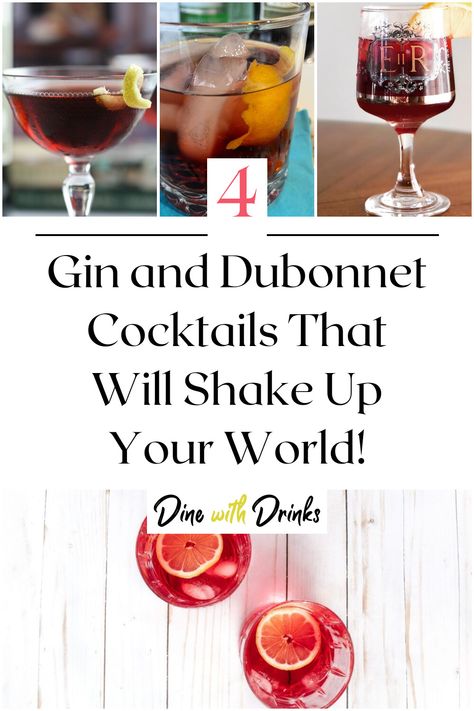 Collage of 4 gin and dubonnet cocktails. Dubonnet Cocktail, Best Gin, Mixology, Happy Hour, Cocktail Recipes, Gin, Drinks