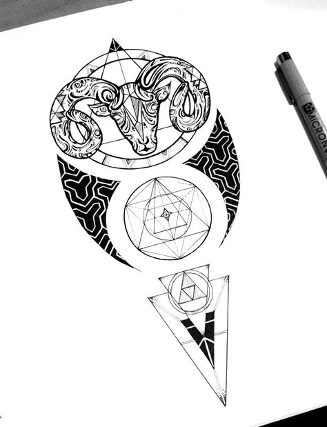 Aries / Tattoo commission on Behance Aries Zodiac Tattoos, Simbols Tattoo, Widder Tattoo, Aries Ram Tattoo, Astronomy Tattoo, Ram Tattoo, Horoscope Tattoos, Capricorn Tattoo, Dibujos Tattoo