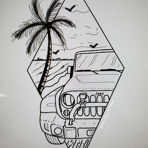 Jeep Drawing, Jeep Tattoo, Ornament Inspiration, Jeep Art, Beach Cleanup, Men's Tattoos, Jaguar Tattoo, Masculine Tattoos, Biker Tattoos