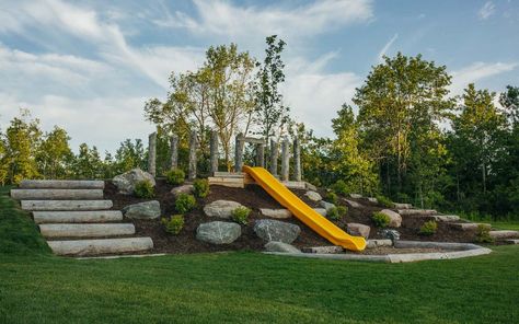 Slide On A Hill, Backyard Hill Playground, Playground Built Into Hill, Slide On A Hill Backyards, Slide In Hill Backyard, Slide On Hill Backyard, Slide On Hill, Hill Playground, Hill Slide