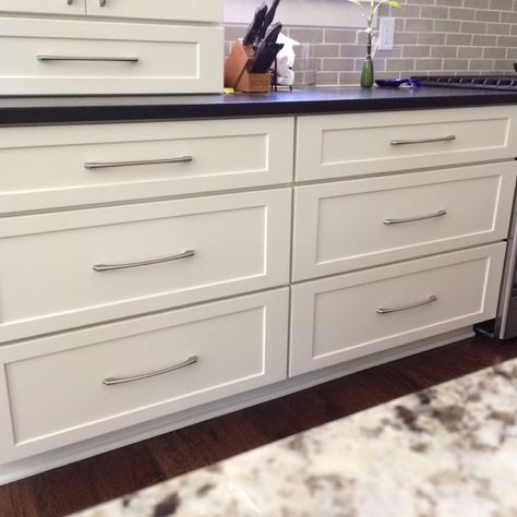 How to do drawer pulls on 36" drawers? 30 Inch Drawer Hardware, 36 Inch Drawer Pulls, Kitchen Draw Pulls Cabinet Hardware, Long Handles On Cabinets, 10 Inch Cabinet Pulls, Long Cabinet Pulls Kitchen, 36 Inch Drawer Kitchen Cabinet, Long Kitchen Drawers, Hardware For Large Kitchen Drawers