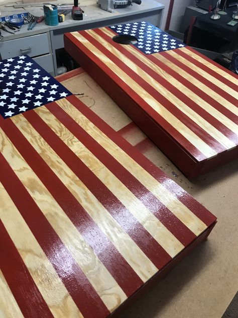 American flag American Flag Corn Hole Boards, Flag Cornhole Boards Designs, Flag Cornhole Boards, American Flag Cornhole Boards, Cornhole Boards Designs, Cornhole Designs, Custom Cornhole Boards, Auction Ideas, Board Designs