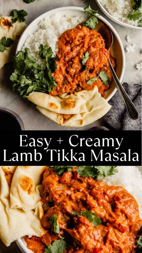 Easy Creamy Lamb Tikka Masala Lamb Tikka Masala, Lamb Tikka, Ground Lamb Recipes, Tikka Masala Sauce, Rice On The Stove, Slow Cooker Lamb, Marinated Lamb, Masala Sauce, Tikka Masala Recipe