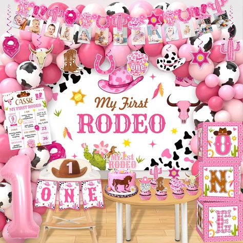 PRICES MAY VARY. Package contents: You will receive my first rodeo decorations girl set, including 1photo frame light my first rodeo banner, 1chair banner, 1cowboy hat, 1gaming card, 1my first rodeo backdrop, 1foil balloon, 3balloon box,100balloons, 1cake topper, 12cupcake topper, 6hanging decorations, and some accessories, bring a warm vibe to your 1st birthday girl party Quality and material: my first rodeo decorations girl backdrops are made of durable fabric with bright prints, can be folded Infant Birthday Party Ideas, Cowgirl 1st Birthday Party Ideas, First Rodeo Birthday Party Girl Cake, Our First Rodeo Twin Birthday, Baby’s First Rodeo Birthday Theme, Rodeo Balloon Arch, Baby 1st Birthday Party Ideas, Rodeo Birthday Party Decorations, 1st Rodeo Birthday Party Girl