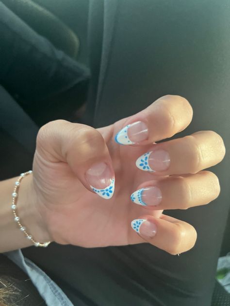 Blue And White French Tips, Blue And White Summer Nails, Nails White Blue, Greece Inspired Nails, White French Tips, Sheer Nails, Beachy Nails, Simple Gel Nails, Summery Nails