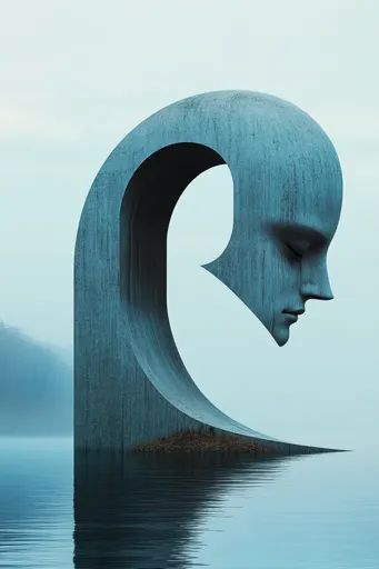 ↑↑↑ Larger size on website 🔸 The image shows a large, abstract sculpture of a head, seemingly carved out of a single piece of sto Abstract Sculpture, Image Generator, Large Abstract, Single Piece, Poster Design, Photoshop, Carving, Sculpture, Stone