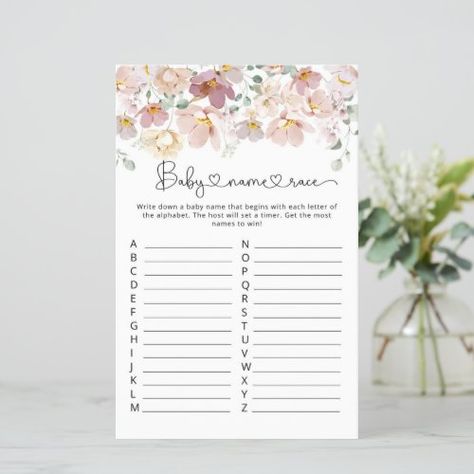 $1.30 | Bloom wildflowers baby name race baby shower game #baby shower games, eucalyptus, minimalist, elegant, woodland, baby name race, baby shower, floral, wildflowers, bloom Bloom Party, Baby In Bloom, Bloom Baby, Baby Shower Game, Baby Name, Matching Games, In Bloom, Shower Games, Baby Shower Games