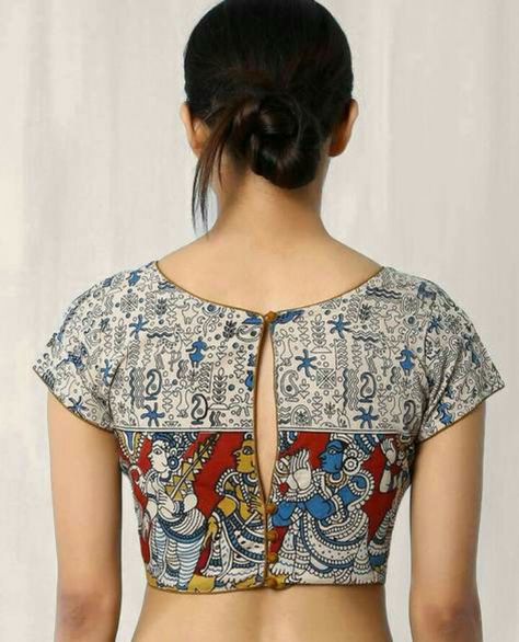 Kalamkari Blouse Designs, Saree Jacket Designs, Kalamkari Blouse, Blouse Designs High Neck, Cotton Saree Blouse Designs, Cotton Blouse Design, New Saree Blouse Designs, Latest Model Blouse Designs, Fashionable Saree Blouse Designs