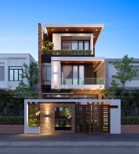 #casas #fachada Narrow Facade, Balcony Elevation, Chalet Modern, Home Designs Exterior, Concept Model, Front Elevation Designs, Architecture Concept, Minimalist House Design, House Front Design