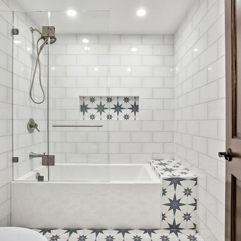 Small Bathroom With Freestanding Bathtub, Shower Tile White, Inset Bath, Soaking Tub Shower Combo, Small Bathroom With Tub, Bathroom Tub Shower Combo, Bathtub Ideas, Bathroom Colour, Bathtub Shower Combo