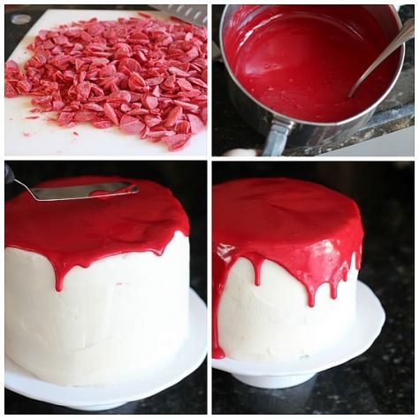 Fake Edible Blood, Vampire Cake, Birthday Cake Red Velvet, Birthday Cake Red, Ideas For Birthday Cake, Bat Cake, Cake Red Velvet, Ganache Recipe, Fun Halloween Food