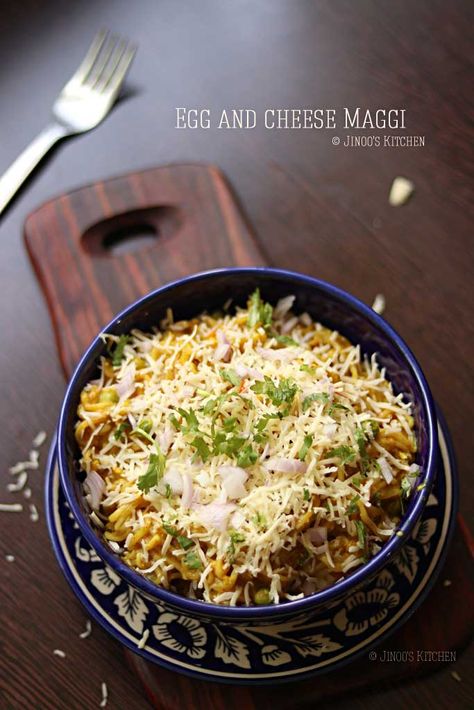 Egg Maggi masala recipe - Maggi cooked with vegetables, masala, eggs, and cheese to a bowl of deliciousness. Masala Eggs, Cheese Maggi, Maggi Masala, Bengali Recipes, Maggi Recipes, Eggs And Cheese, Story Videos, Cheese Course, Eggless Cake Recipe