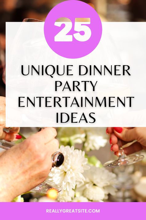 Hosting a dinner party is only as fun as the dinner party entertainment ideas...and the food, of course. 

Dinner parties are a fantastic way to bring together friends, family members, and colleagues for a memorable experience. 

With any luck, people will make new friends, get re-acquainted, or even forge relationships! Read more to discover unique dinner party entertainment ideas! Dinner Party Entertainment Ideas, Dinner Party Entertainment Games, Birthday Dinner Party Games For Adults, Activities For Guests During Cocktail Hour, Cocktail Hour Entertainment Ideas, Dinner Party Music Playlists, Dinner Party Entertainment, Party Entertainment Ideas, Unique Dinner