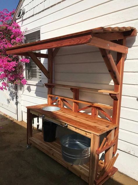 Potting Bench Ideas, Potting Bench Plans, Potting Station, Outdoor Potting Bench, Cedar Table, Outdoor Garden Bench, Water Station, Potting Tables, Potting Table