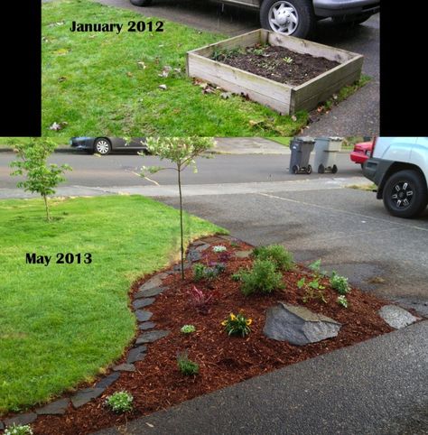 how to clear a flower bed | New Flower Bed - simple, clean. Zeroscape Flower Bed, Flower Bed By Sidewalk, Redo Flowerbeds, Stone Edge Flower Bed, How To Dig Out A Flower Bed, Easy Landscaping, Modern Landscape Design, Yard Work, House Landscape