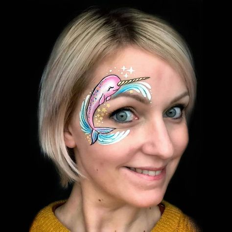 Narwhal Face Paint, Painting Summer, Facepainting Ideas, Face Painting Designs, Fx Makeup, Under The Sea Party, Painting Designs, Facepaint, Narwhal