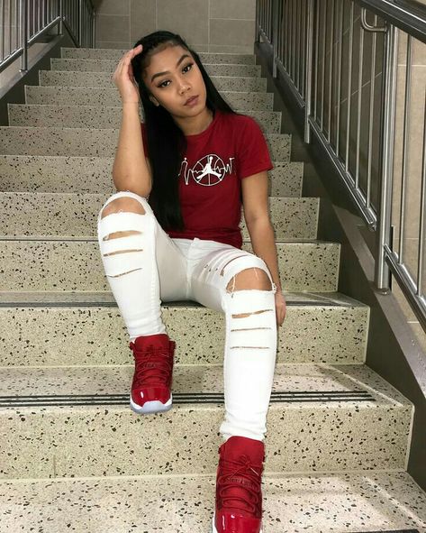 𝒑𝒊𝒏𝒕𝒆𝒓𝒆𝒔𝒕 : @shawtypr ❣️ Dope Fits, Boujee Outfits, Black Jeans Outfit, Jordan Outfits, Swag Outfits For Girls, Red Sneakers, Teenager Outfits, Cute Swag Outfits, Baddie Outfits Casual