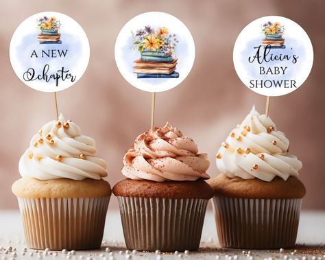 Storybook Cupcakes, Books And Flowers, Cupcake Toppers Template, Book Themed Party, Book Cupcakes, Storybook Baby Shower, Book Theme, Baby Shower Cupcake Toppers, Cupcake Toppers Printable