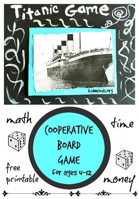 Titanic Math Game for kids 4-12.  Save treasures before Titanic sinks!  Great way to practice counting, adding, time sense, keeping score, money sense,... #mathgamesforkids Titanic Activities, Titanic Project, Titanic Birthday Party, Titanic Birthday, Titanic Party, Titanic Art, Money Sense, Unit Studies Homeschool, Magic Tree House