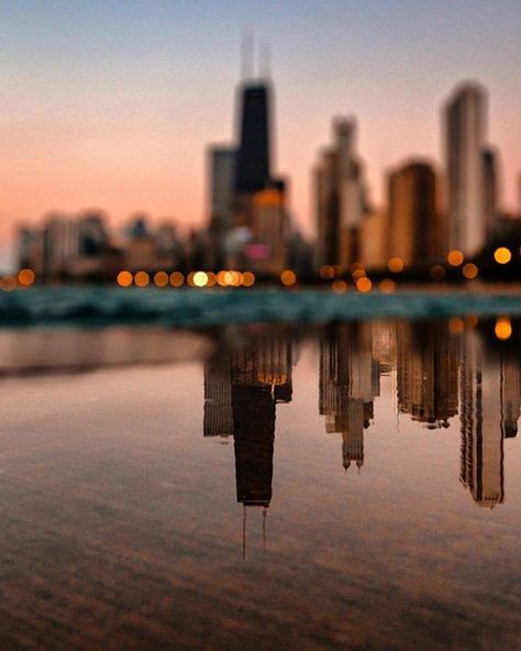 #city #lights #buildings #landscape #reflection #sky #backgrounds #wallpapers #colours Water Reflection Photography, Chicago Sunrise, Photography Practice, Symmetry Photography, James Nachtwey, Cover Photography, Wall Pics, Reflection Photos, Chi Town