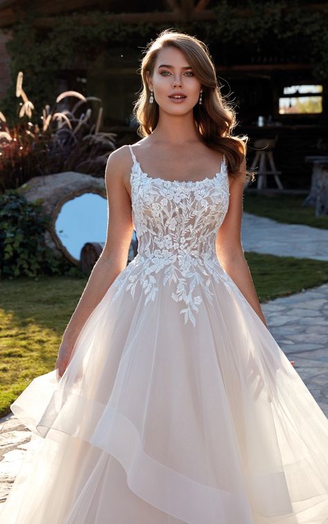 DAWSON is a ballgown with beaded ivory lace with sequins over ivory horsehair layered tulle, champagne tulle and matte lining, a skin unlined bodice, and beaded straps. Style: dawson_ek1614 #tulleweddingdress #ballgownweddingdress #princessweddingdress #ballgown #ballgowndress #ballgowndresses #bridalgowndesigner #bridalgownshopping #bridalgowns #weddinggowns Lace Ballgown Wedding Dress, Contemporary Bride, Bridal Elegance, Princess Wedding Dress, Wedding Dress Sizes, Fairy Tale Wedding, Formal Wedding, Tulle Wedding Dress, Beautiful Wedding Dresses