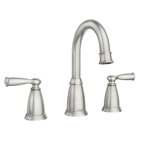 Banbury Chrome two-handle high arc bathroom faucet -- 84947 -- Moen Moen Bathroom Faucets, Traditional Faucet, Bathroom Faucets Brushed Nickel, Brushed Nickel Bathroom, Luxurious Showers, Widespread Bathroom Faucet, Faucet Handles, Shower Valve, Bathroom Faucet