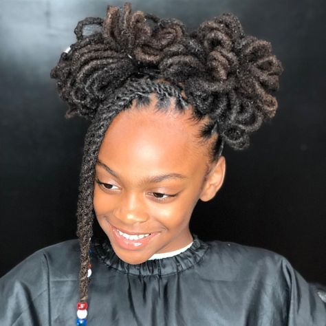 2 petal buns 😍😍😍 @queen.ladyybug Done at Karibbeankinks Natural hair salon ☎️ text (301)996-1285 📍location Style For Dreads, Hairstyles For Dreads, Two Buns Hairstyle, Locs Styles, Cute Dreads, Natural Hair Salons, Dreads Girl, Old Hairstyles, Dreadlock Styles