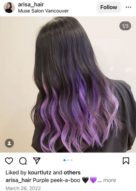 Purple Hair Ends Brown, Brown Hair Ends Dyed, Purple Hair Ends, Hair Ends Dyed, Medium Length Dark Brown Hair, Dyed Ends Of Hair, Dark Brown Hair, Hair Dye, Purple Hair