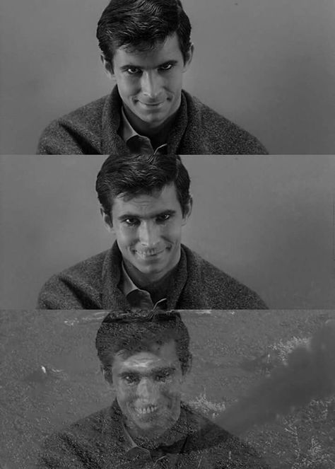 Alfred Hitchcock Aesthetic, Scarred Face, Film Collage, Beautiful Cinematography, Hitchcock Film, Alfred Hitchcock Movies, Norman Bates, Anthony Perkins, Top Film