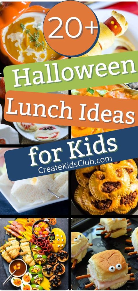 These Halloween lunch ideas will make kids of all ages smile come lunchtime! From cute to creepy, you’ll find simple and creative ideas perfect for the days leading up to Halloween. With over 20 Halloween food ideas you are set with a delicious menu that both kids and adults will enjoy! Not only are these great lunch ideas, they also make for tasty Halloween party food. Halloween Kids Lunch, Halloween Lunch Ideas For Kids, Halloween Lunch Ideas, Kids Halloween Party Food, Great Lunch Ideas, Halloween Lunch Box, Halloween Food Crafts, Healthy Halloween Food, Halloween Snacks For Kids