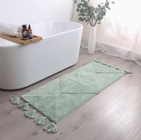 Mint Green Bathroom Decor, Mint Green Bathrooms, Green Bathroom Rugs, Mint Green Rug, Large Bathroom Rugs, Earthy Bathroom, White Bathroom Rug, Boho Bath Mat, Green Bath Mat