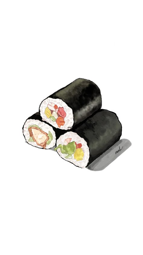 Digital art of korean food called #Kimbap or #Gimbap Kimbap Illustration, Kimbab Aesthetic, Korean Art Aesthetic, Korean Food Drawing, Kimbap Aesthetic, Ibispaintx Tutorial, Korean Food Art, Food Drawing Easy, Strawberry Business