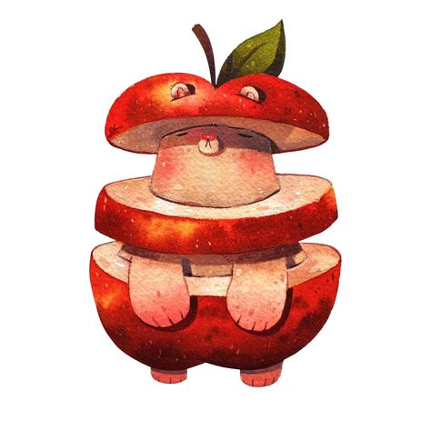 Fruit Animals Art, Pomegranate Character, Apple Character Design, Ginger Illustration, Drawing Superheroes, Cute Food Drawings, Graphic Design Lessons, Cute Doodle Art, Character Design Animation