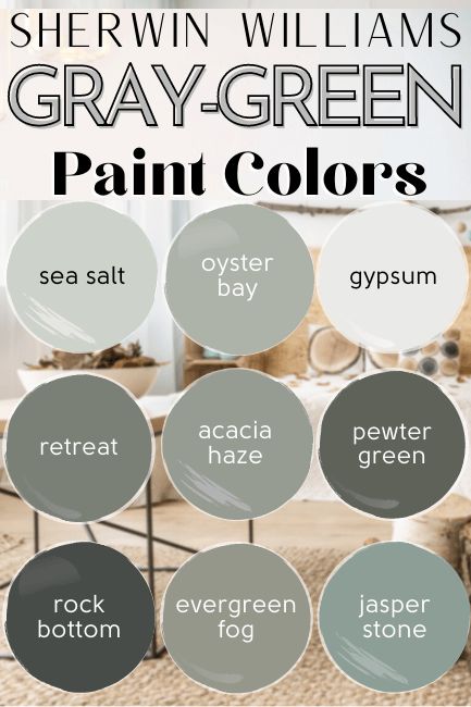 Gray Green Sherwin Williams Paint Colors, New Green Paint Colors, Sage Green Grey Paint, Green Paint That Goes With Gray, Sw Grey Green Paint Colors, Green Toned Gray Paint Colors, Grey And Green Paint Scheme, Modern Farmhouse Green Paint, Green Grey Paint Color Sherwin Williams