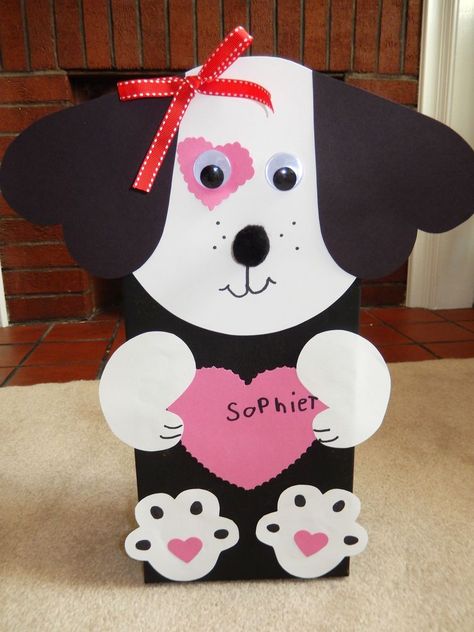 Doggie Valentines Boxes, Puppy Dog Valentines Boxes, Valentine Box Dog, Valentine Puppy Craft, Valentine’s Day Dog Craft, Girls Valentines Boxes, Diy Valentines Box, Valentine Boxes For School, Kids Valentine Boxes