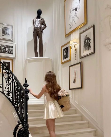 A Woman, Stairs, White Dress, Walking, White