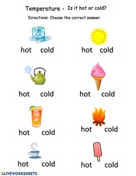 Hot or Cold Temperature online worksheet for Grade 1. You can do the exercises online or download the worksheet as pdf. Worksheets For Ukg Evs, Ukg Worksheets Evs, Lkg Worksheets Activities Evs, Kindgarden Worksheets, Kg Science Worksheet, Worksheet For Ukg English, Kg 2 Worksheets, Kg 1 Worksheets English, Aba Worksheets For Kids