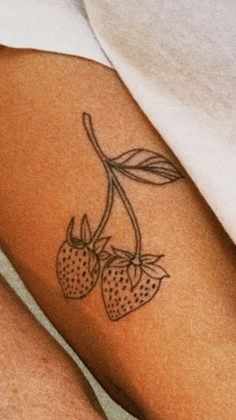 Strawberry Tree Tattoo, Strawberry Hip Tattoo, Fine Line Fruit Tattoo, Strawberry Fields Tattoo, Strawberry Vine Tattoo, Wine Tattoo, Strawberry Tattoo, Fruit Tattoo, Aesthetic Foods