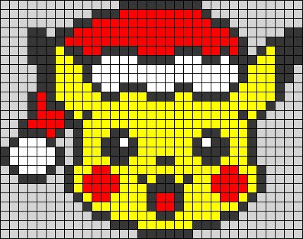 Pokemon Christmas Pixel Art, Christmas Pokemon Cross Stitch, Perler Christmas Patterns, Christmas Perler Beads Patterns, Grinch Perler Bead Patterns, Grinch Pixel Art, Pixel Art Pattern Ideas, Pixel Art Pikachu, Pixel Art Stitch