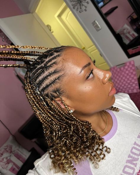 Short Natural Braided Hairstyles For Black Women, Natural Fulani Braids Short Hair, Short Braids Inspo For Black Women, Fulani Cornrows With Curls, Fulani Style Braids, Short Braids For Black Women Cornrow, Cornrow And Crochet Hairstyles, Cornrows Braids For Black Women Short, Fulani On Natural Hair