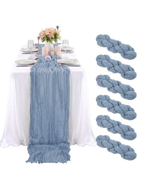 Dusty Blue  Collar  Polyester   Embellished   Kitchen & Dining Blue Cheesecloth Table Runner, Boho Wedding Table Runner, Bridal Shower Table Decorations, Table Transparente, Gauze Table Runner, Cheesecloth Table Runner, Wedding Runner, Boho Table Runner, Blue Table Runner