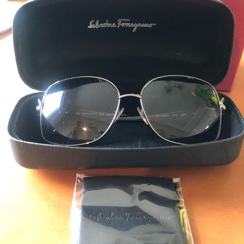 Never worn Salvatore Ferragamo sunglasses Salvatore Ferragamo Sunglasses, Silver Sunglasses, Salvatore Ferragamo, Sunglasses, Silver, Closet, Black