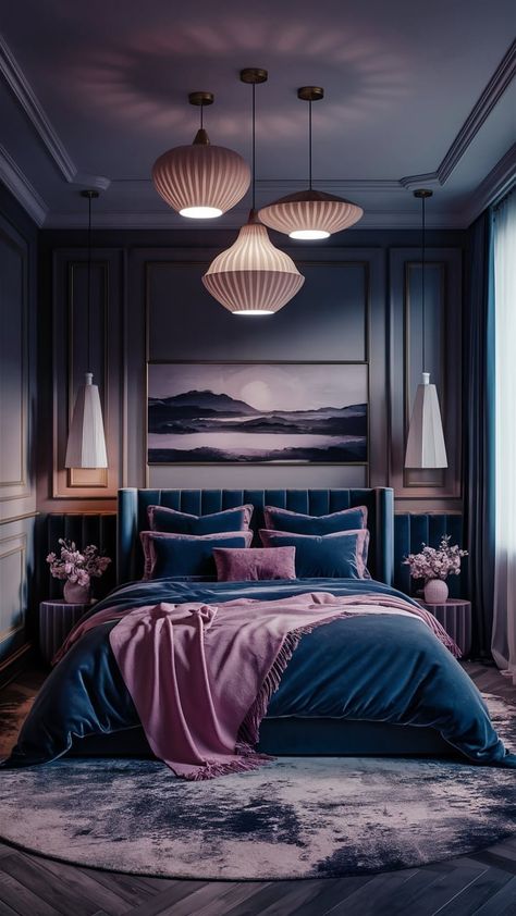 Blue And Purple Bedroom, Pink And Blue Bedroom Ideas, Master Bed And Bath Ideas, Pink And Blue Bedroom, Bedroom Inspirations For Small Rooms, Fancy Apartment, Amsterdam Home, Home Rehab, Master Bed And Bath